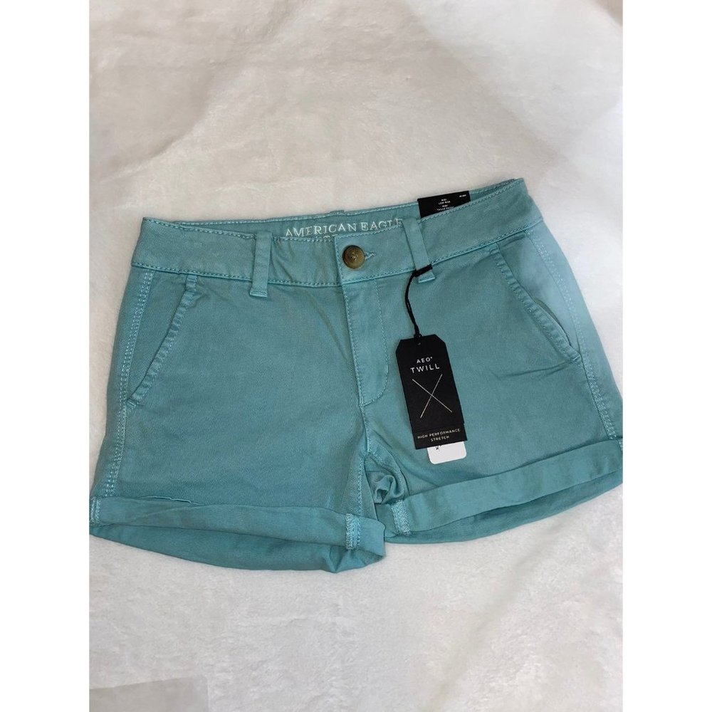 American Eagle Aeo Twill Midi Low Rise Shorts Od Green - Women Size 2
